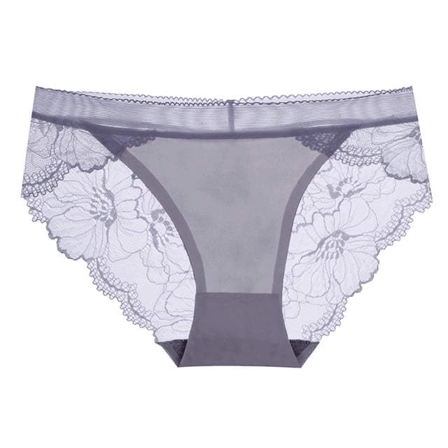 Gibobby Tangas de mujer Bragas con borde de encaje sin costuras de seda helada para mujer Bragas transpirables sexis huecas(Gris oscuro,XL)