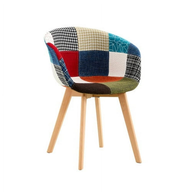 Modern Dining Chairs Velvet Accent Chair Patchwork Seat Living Room Chairs Set of 2 Upholstered Side Chair with Wood Legs for Dining Room