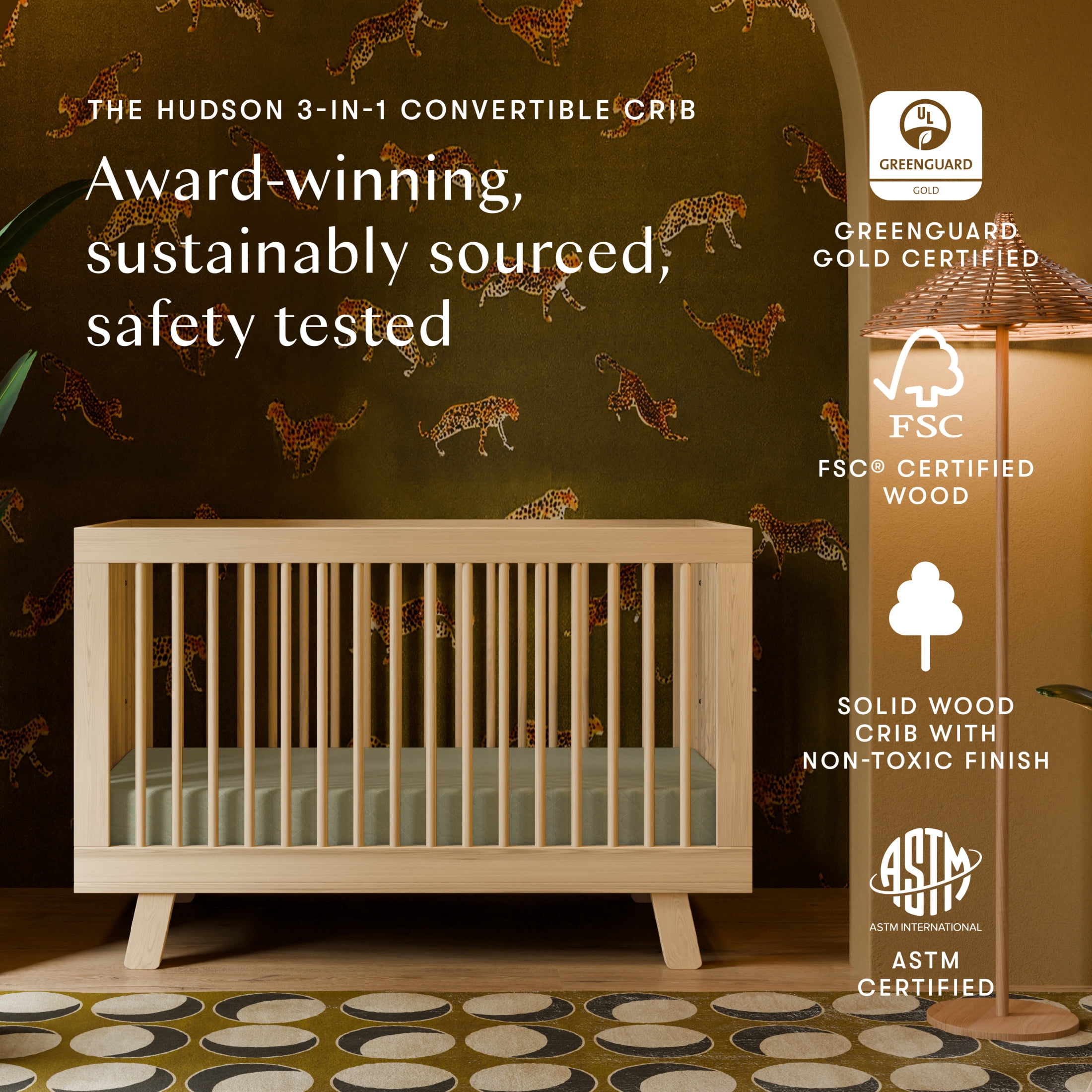 Babyletto Hudson 3-in-1 Convertible Crib with Toddler Bed Conversion Kit