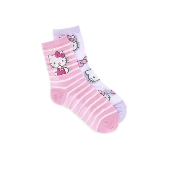 Hello Kitty Women's Semi Sheer Mid-Crew Socks, 2-Pack, Shoe Sizes 4-10