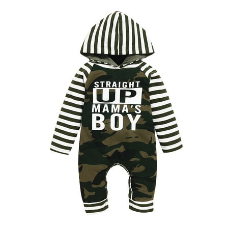 

One opening Newborn Baby Boy Girl Camo Romper Striped Long Sleeve Hooded Outfits