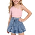 thumbnail image 2 of Amidoa Girls 2 Piece Outfits Summer Clothes Tank Top Cotton Short Sleeve Solid Color T-Shirt and Casual Shorts Kids Clothing Sets Pink Size 8, 2 of 9
