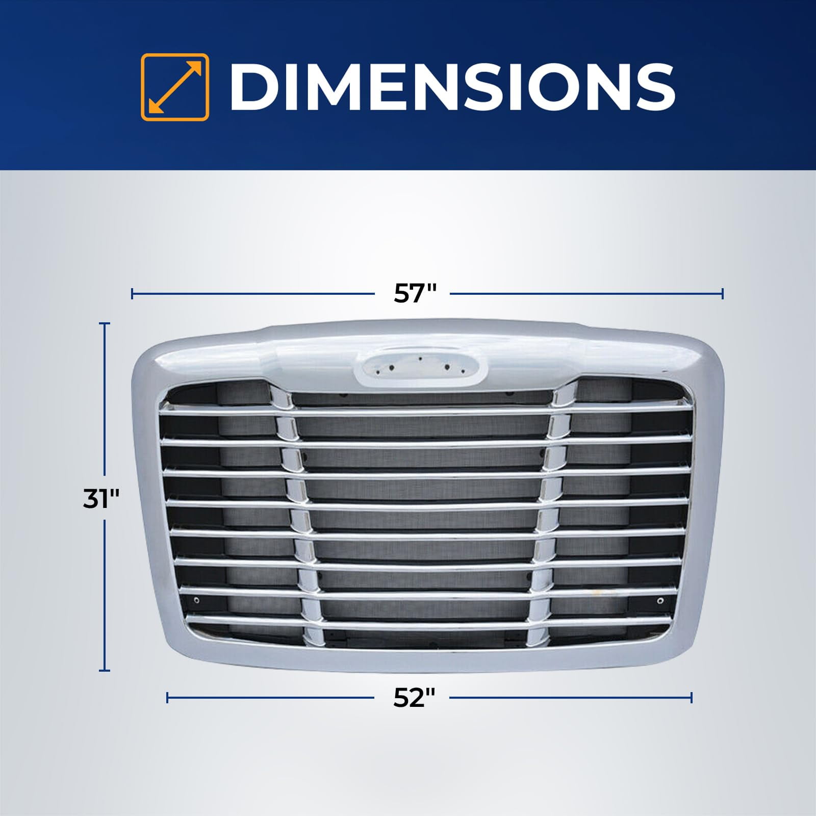 TORQUE Replacement Chrome Grill Grille for 2008-2017 Freightliner Cascadia Trucks with Bug Screen (TR032)