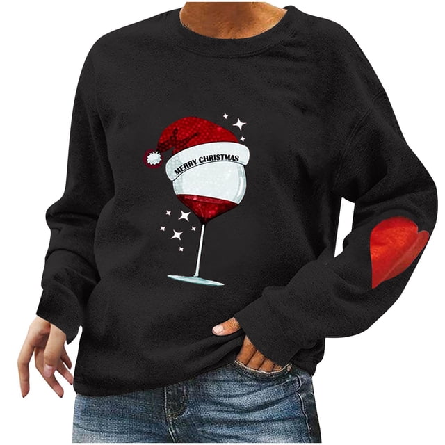 CEHVOM Automne et Hiver Femmes Chandail de Noël Imprimé Col Rond Manches Longues Blouse Unie Hauts Chandails