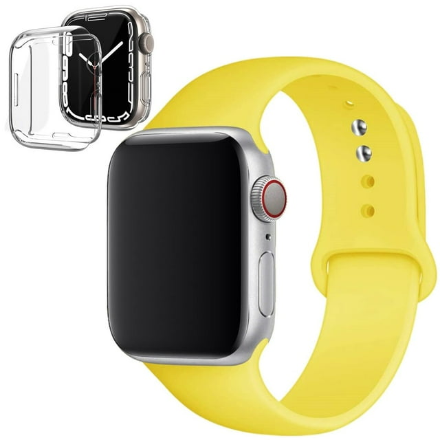 LEIXIUER Silicone Band for Apple Watch Bands 38mm with Silicone Case,Clear Screen Protector Cover with iWatch Band Sport Replacement Wristband for Apple Watch Series 3 2 1 Strap -Yellow