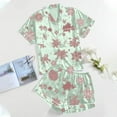 thumbnail image 2 of Robe & Shorts Sets – Lounge Sets for Women & Weekend Pajamas Women's Casual Printed Pyjama Set Silk Satin Short Sleeve Button Down Top And Shorts Set, 2 of 4
