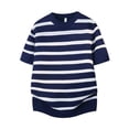 thumbnail image 4 of LEKWK Mens Striped Shirt Crewneck Horizontal Short Sleeve Lightweight Tops Ribbed Knit Breathable Tees Relaxed Fit Casual Retro Daily Vacation Summer Tops Navy S, 4 of 4