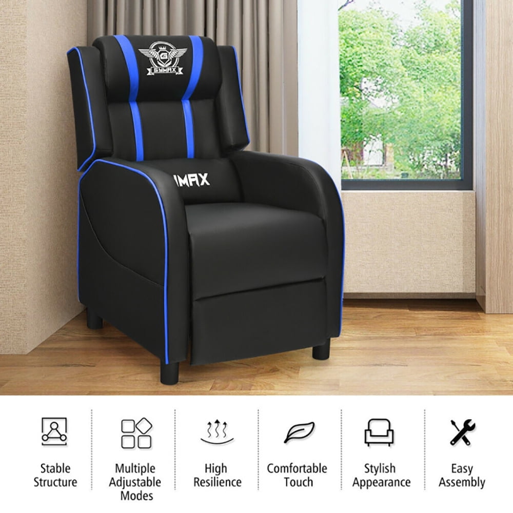 Finihen Massage Recliner Chair, Massage Racing Gaming Single Recliner Chair, for Gaming Room, Home Theater, Blue