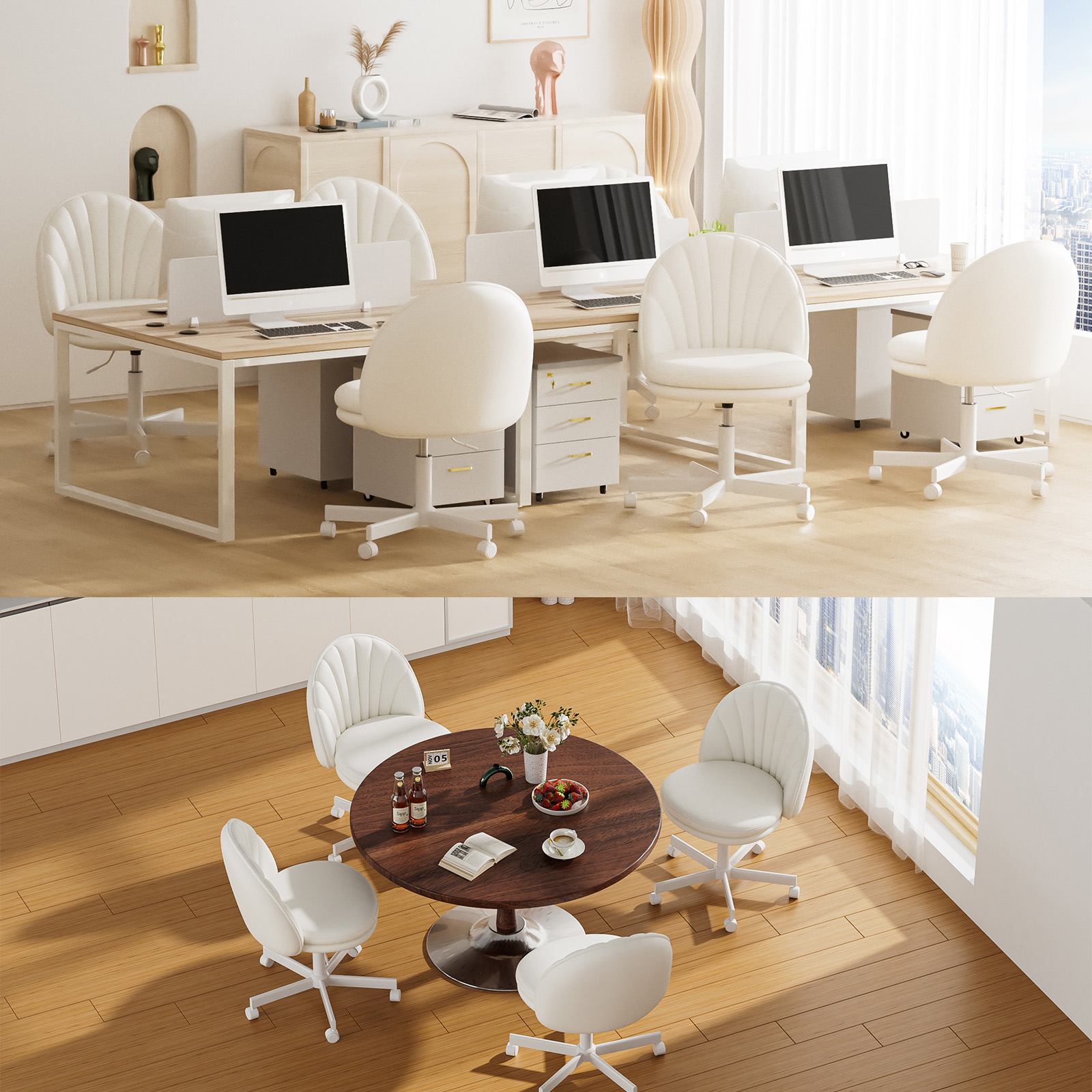 COMHOMA Ergonomic Tall Home Office Chair with Wheels Versatile Height Use form Office to Bar Stools (17.7"~23.6"), White