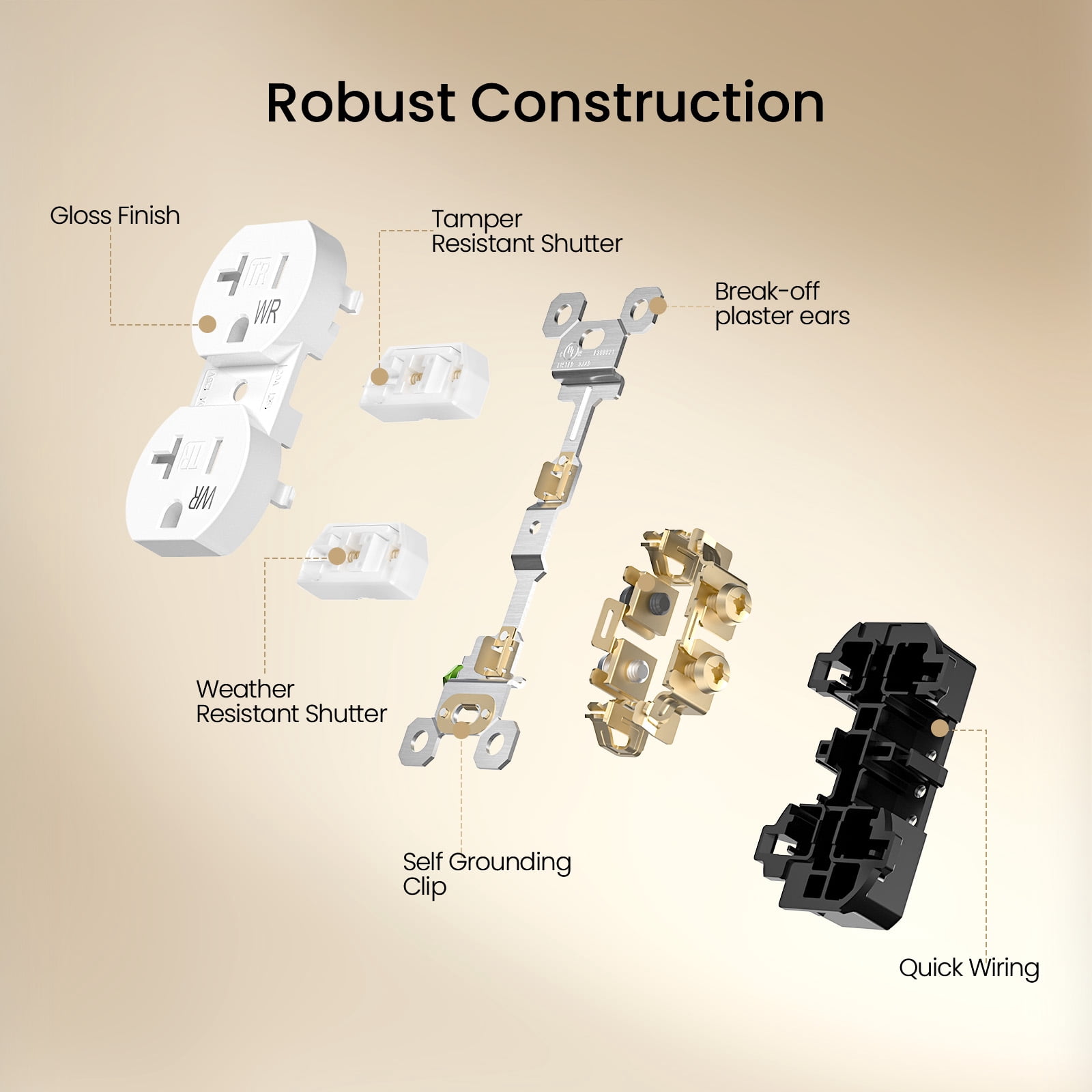ELEGRP Duplex Receptacles 2-Pole 3-Wire Grounding Tamper-Resistant Weather-Resistant 20A 125V NEMA 5-20R White 20 Pack