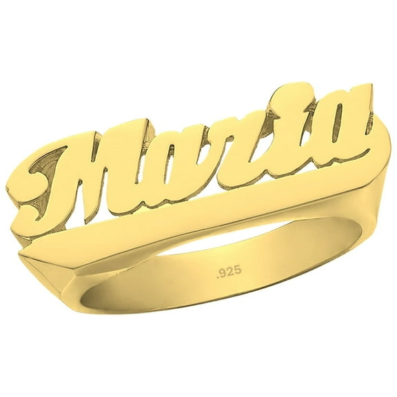 24K Gold Plated Sterling Silver Personalized Name Ring - Bar Design Below Name - Size 10 - Made in USA