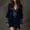 Navy Blue, variant on MORTTIC Women's Solid Color Boho V-Neck Puff Long Sleeve Embroidered Dress – Fitted Short Retro Style Brown,M