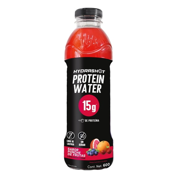 Bebida Hydrashot Protein Water Sabor Ponche de Frutas, Adicionada con 15g de Proteína Y Electrolitos 600 Ml