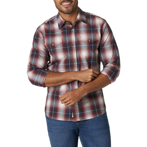 Wrangler Wrangler Men's Long Sleeve Premium Slim Fit Stretch Plaid