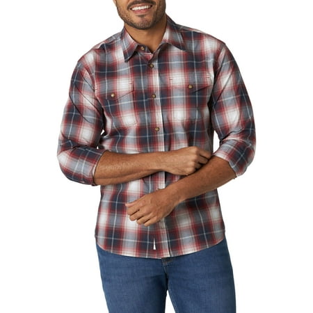 Wrangler Men's Long Sleeve Premium Slim Fit Stretch Plaid Shirt