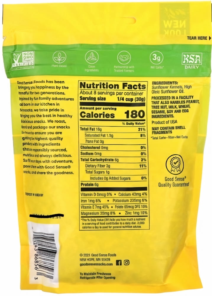 Good Sense Roasted No Salt Shelled Sunflower Seeds 8 oz (Pack of 3)