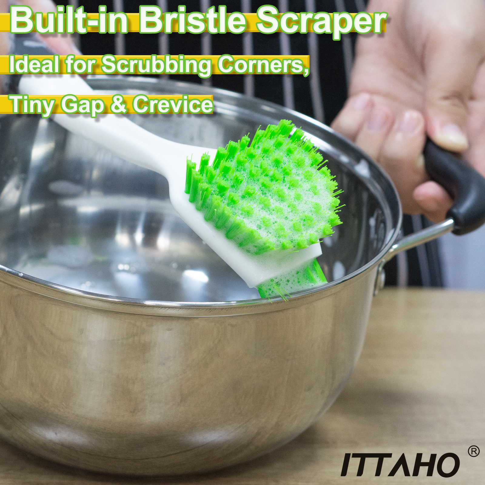 ITTAHO Dish Scrub Brush Set, Double-Sided Bristles, 3 Pack photo 8