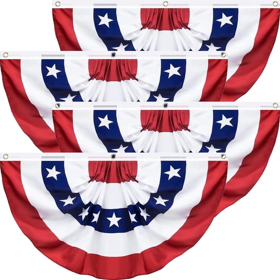 AUQ 4 Pack USA Pleated Fan Flag, 3x6 Ft American Bunting Banner, Durable Polyester Patriotic Half Fan Flag for 4th of July, Memorial Day, Independence Day Outdoor Decor