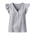 thumbnail image 4 of Only Moment Tanktops for Women V Neck Womens Sleeveless Scoop Neck Tank Top with Ruffled Cuffs 60%Cotton，40%Linen Dressy Ribbed Tank Tops Business Casual Work Light Ashy,XL, 4 of 6