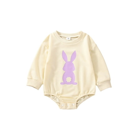 

Calsunbaby Newborn Baby Boy Girl Easter Outfit Cute Bunny Romper Long Sleeve Bodysuit My 1st Easter Clothes 6-12 Months