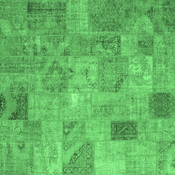 Ahgly Company Indoor Square Patchwork Emerald Green Transitional Area Rugs, 8' Square