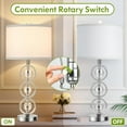 thumbnail image 3 of Set of 2 Modern Silver Table Lamps with 2 USB Charging Ports, 27“ Tall Crystal Bedside Nightstand Lamp with White Fabric Shade, Glass Desk Lamp with Rotary Switch for Living Room Bedroom Office Study, 3 of 7