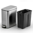 thumbnail image 3 of Rectangular Stainless Steel Trash Can Pedal Household Creative Toilet Keep Open Lid Trash Can - Black Gold, 3 of 3