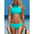 thumbnail image 3 of Charmo Womens Bikini Swimsuit Set Halter High Neck Cross Back Bathing Suit, 3 of 6