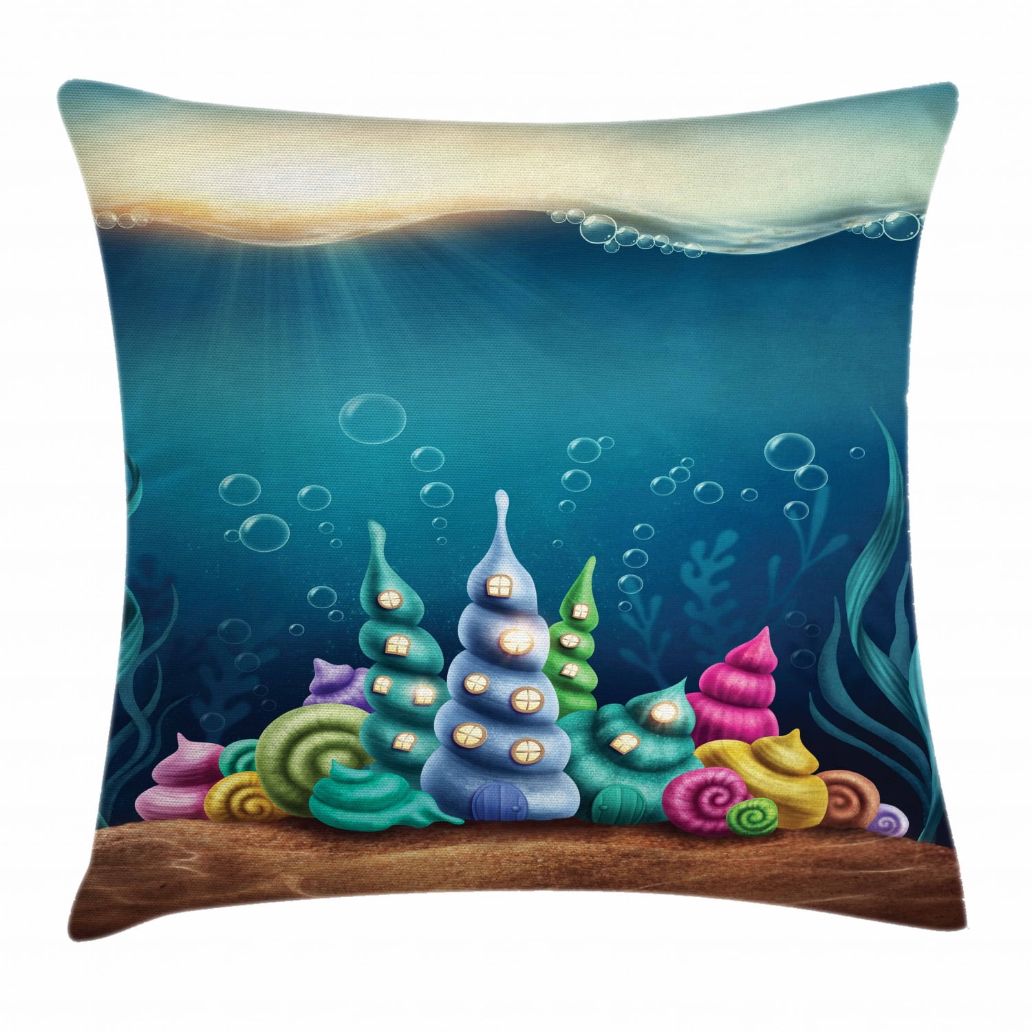 Sea Throw Pillow Cushion Cover, Fantastic Underwater Aquatic Shell
