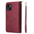 thumbnail image 6 of ELEHOLD Zipper Wallet for iPhone 15 Plus Case,with Card Slots Zipper Pocket Kickstand Function Detachable Wriststrap Premium Leather Protective Shockproof Purse Cover for iPhone 15 Plus,Winered, 6 of 8