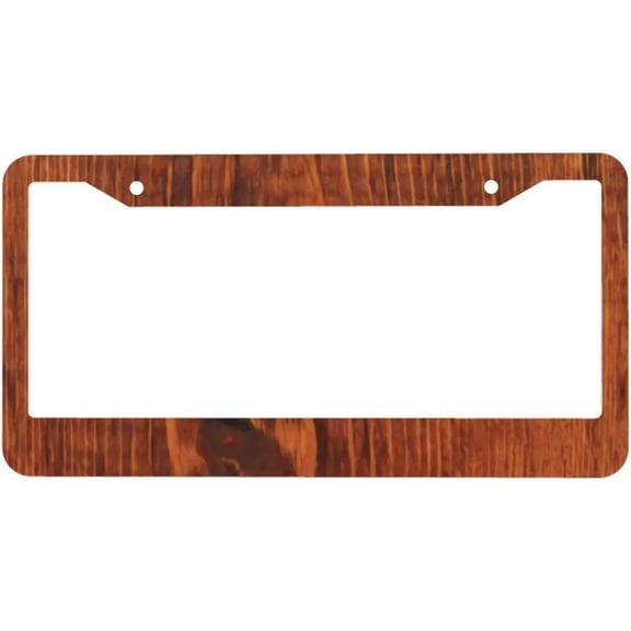 Wood Grain Look 2 Pcs License Plate Frames, Stainless Steel License Plate Cover, Matte License Plate Holder Car Accessories with Screw Caps (4 Holes)