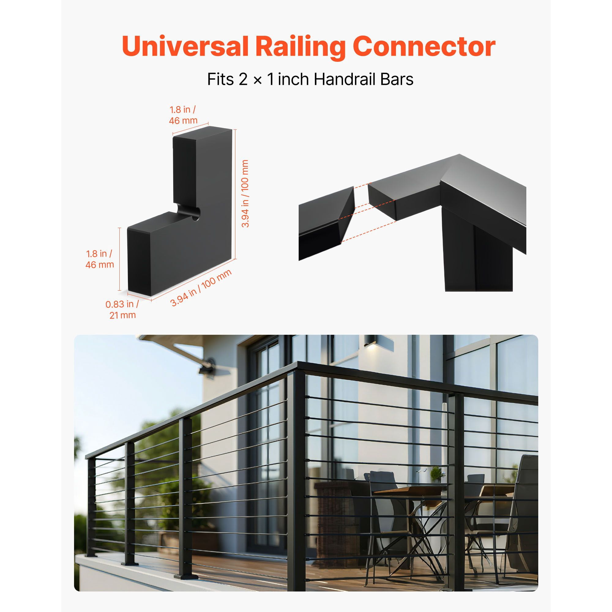 90-Degree Corner Handrail Railing Connector, Universal Fit Secure Connection, Elbow Joint for Stair Deck Porch Railing System Corner Layout