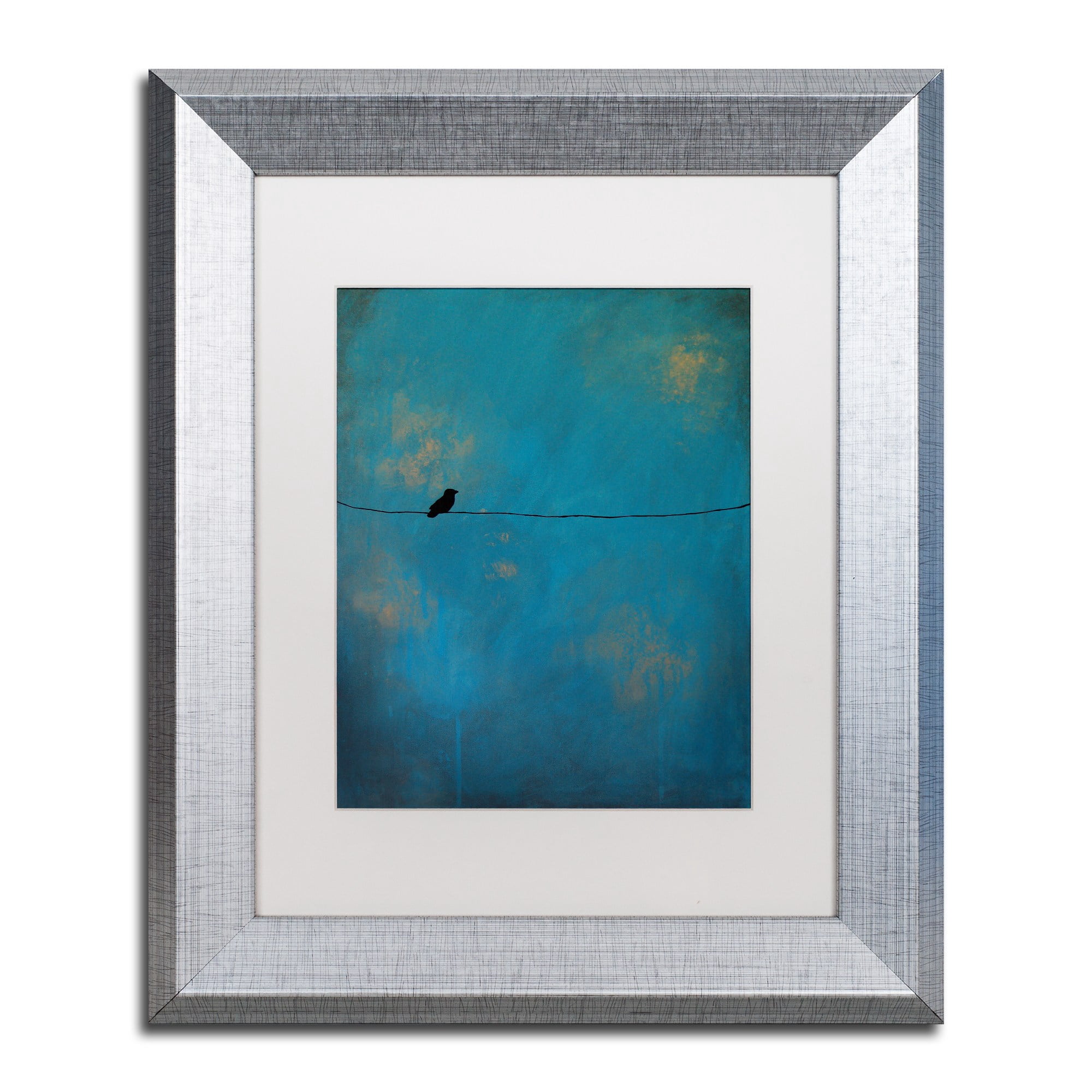 Trademark Fine Art ''Lone Bird Blue'' by Nicole Dietz 16" x 20" White Matted Silver Frame