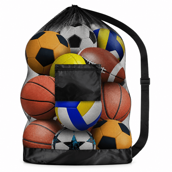Large Capacity Ball Net Bag With Adjustable Shoulder Strap For Basketball Football 1 Pack