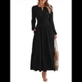 thumbnail image 1 of Vestido de Otoño Informal para Mujer, de Larga, Cuello en V, Cintura Elástica, Ligero, para Invitadas de Boda, con Bolsillos Negro XXL, 1 of 10