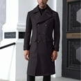 thumbnail image 2 of LNWUY Men's Trench Coat Slim fit Lapel Pocket Button Windbreaker Long Jacket Tweed Coat Casual Windproof Overcoat Black M, 2 of 5