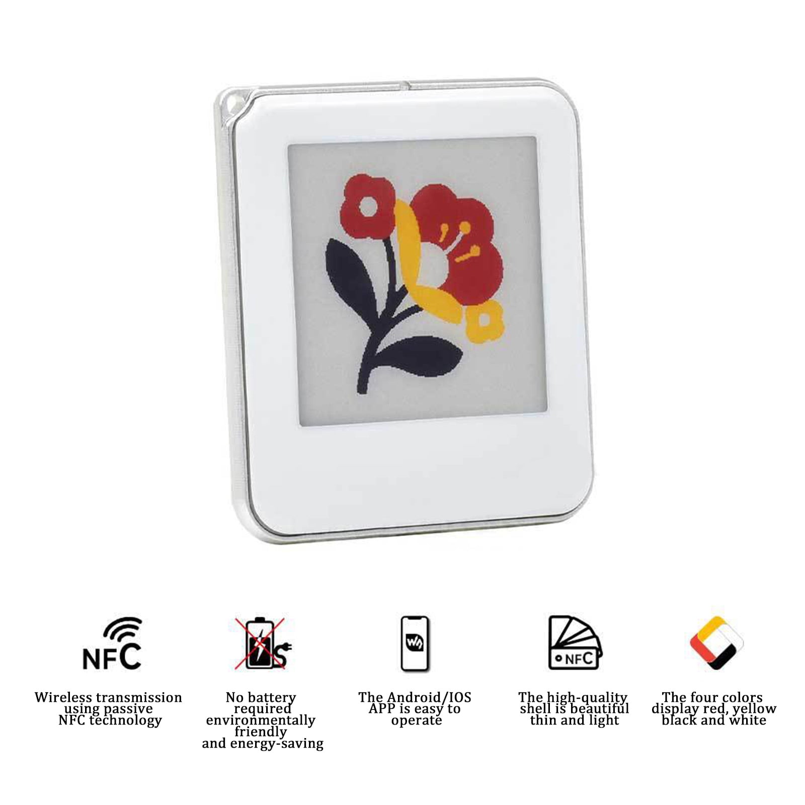 1.54 Inch NFC E-Ink Display Tag - Battery-Free Electronic Paper Screen, Rewritable Smart Label with Yellow Black White Red Colors, Compatible with NFC Enabled Smartphones