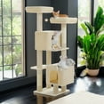 thumbnail image 2 of Demi Bonn 52" Cat Tree Tower with 2 Scratching Posts, 2 Perches, 2 Caves, Pompoms, Multi-Level Plush Cat Condo for Indoor Cats, Beige, 2 of 7