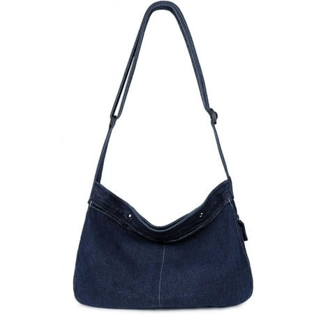 LinYooLi Denim Messenger Bag Large Hobo Crossbody Bag Casual Shoulder Handbag Jean Tote Bag for Women and Men