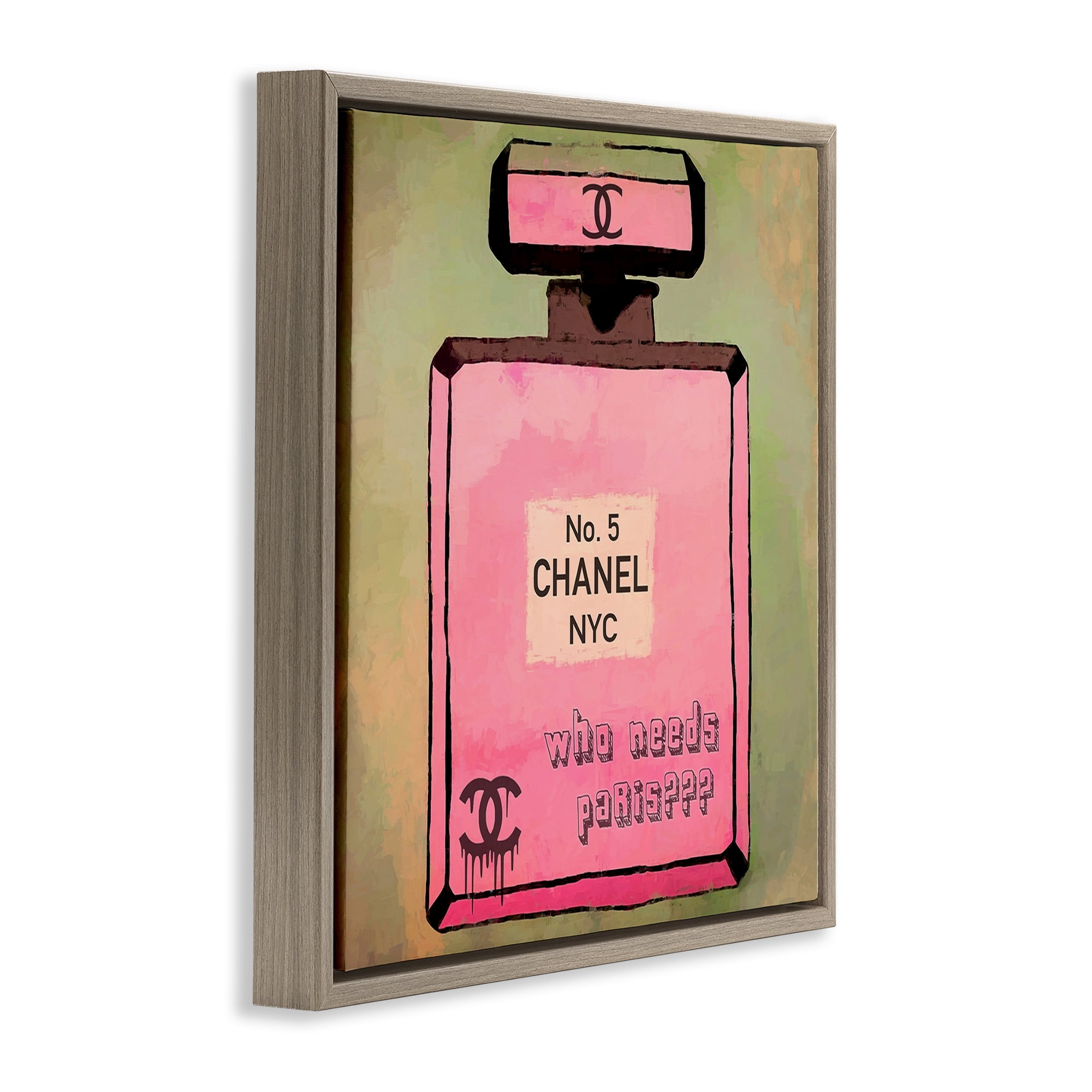 Stupell Industries Who Needs Paris Glam Perfume Fashion Painting Brown Floater Framed Canvas Art Print Wall Art, 25 x 25