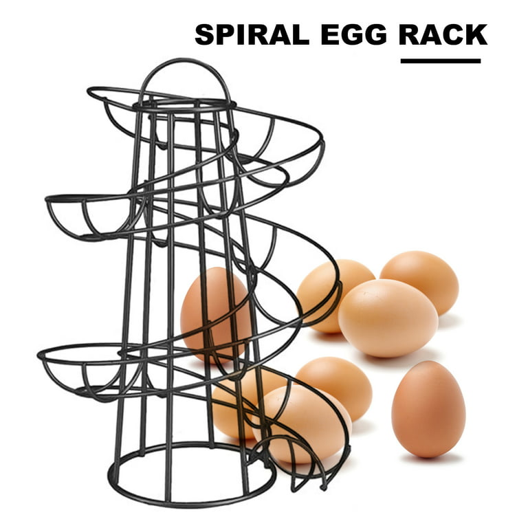 Metal Egg Skelter with Storage Basket, Kitchen Spiral Egg Holder Dispenser  Rack