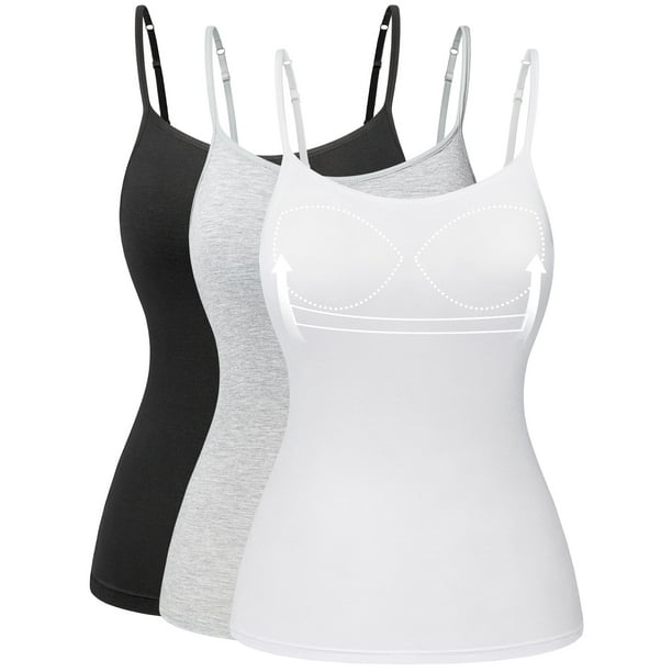 VASLANDA 3 Packs Women's Cotton Camisole Adjustable Strap Tank Tops