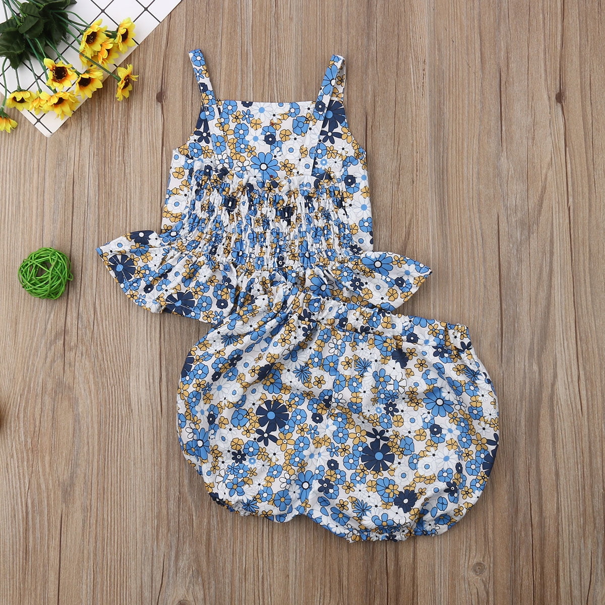Baby Girls Summer Ruffled Collar Vest Top 1-2Y, Blue Shorts Clothing Set