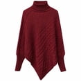 thumbnail image 5 of Women's Cable Knit Poncho Sweater Turtleneck Long Sleeve Loose Fit Casual Pullover Top, 5 of 6