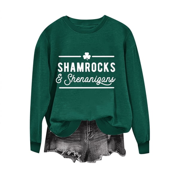 Luxalzxs St Patricks Day Shirts for Women Casual Long Sleeve Round Neck Letter Printed Shirt Tops Blouses Sweatshirts