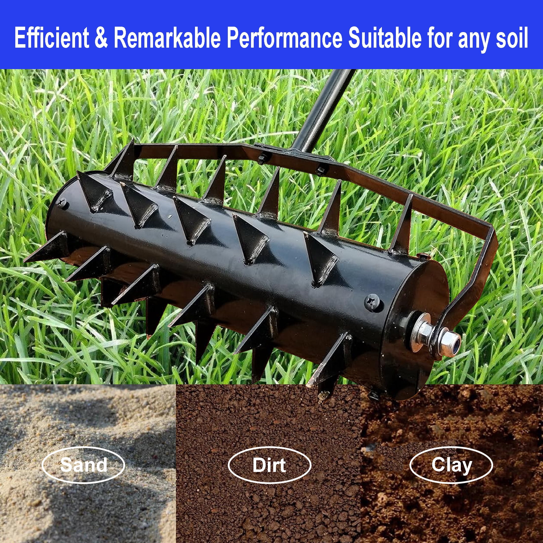 GDF Studio Heavy Duty Lawn Aerator Tool with Soil Penetrator Spikes, Manual Yard Aerator, Black