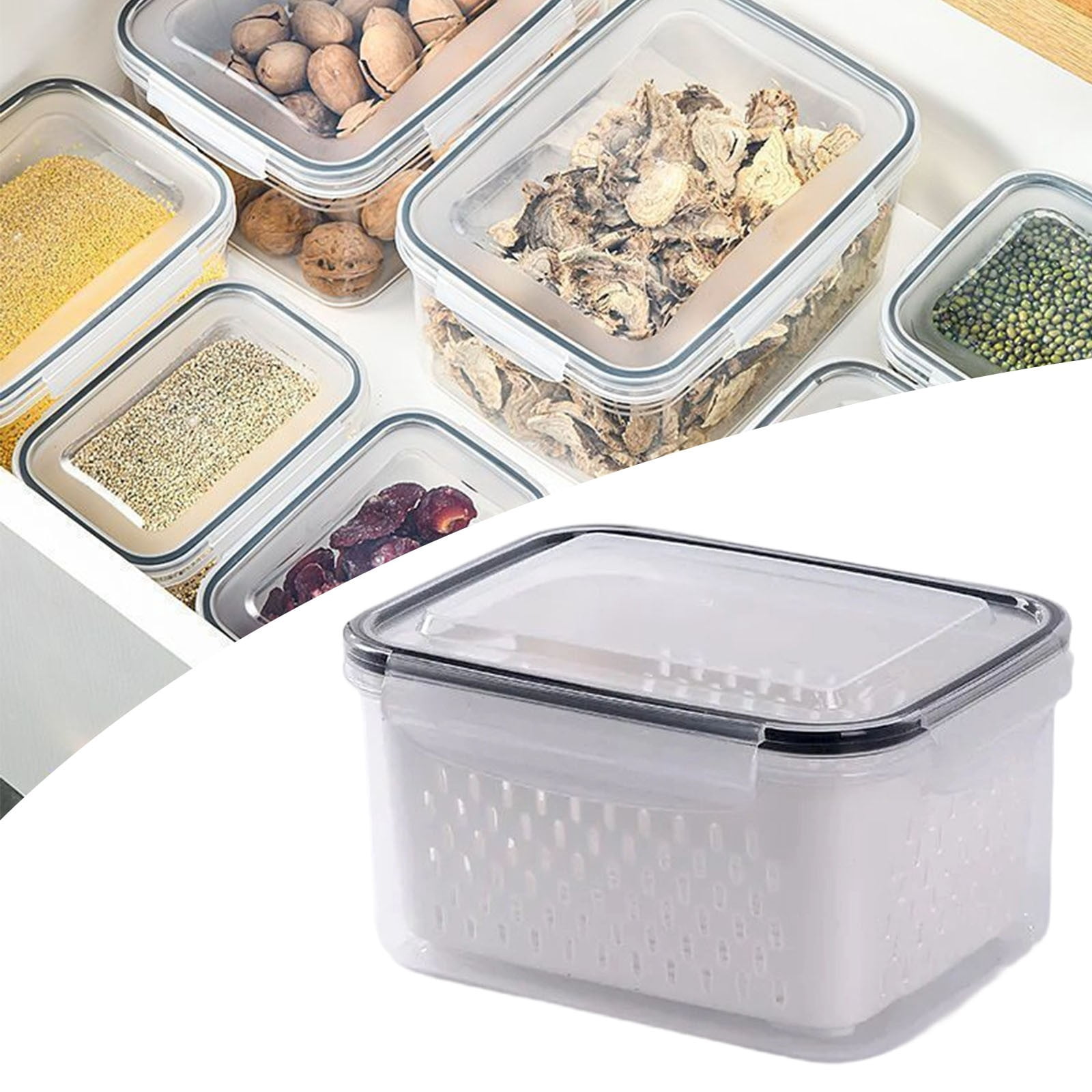 XKHZJL Large Fruit Containers for Fridge - Leakproof Food Storage Containers with Removable Colander - Dishwasher & microwave safe Produce Containers Keep Fruits, Vegetables, Meat Fresh longer