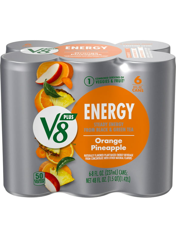 V8 +ENERGY Orange Pineapple Energy Drink, 8 fl oz Can (Pack of 6)