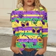 thumbnail image 6 of Cadancy Mardi Gras Womens Shirt Holiday 3/4 Sleeve Pullover Crewneck Tunic Tops Carnival Mask Print Funny Rave Party Blouse Loose Trendy Casual Outfits, 6 of 6