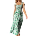 thumbnail image 3 of Txlixc Vestidos de Verano para Mujer, Estampado Floral/Diseño de Color sólido Sin Mangas Correa de Doble Lado Pliegues en el Pecho Vestido Largo de Playa Txlixc Moda, 3 of 5